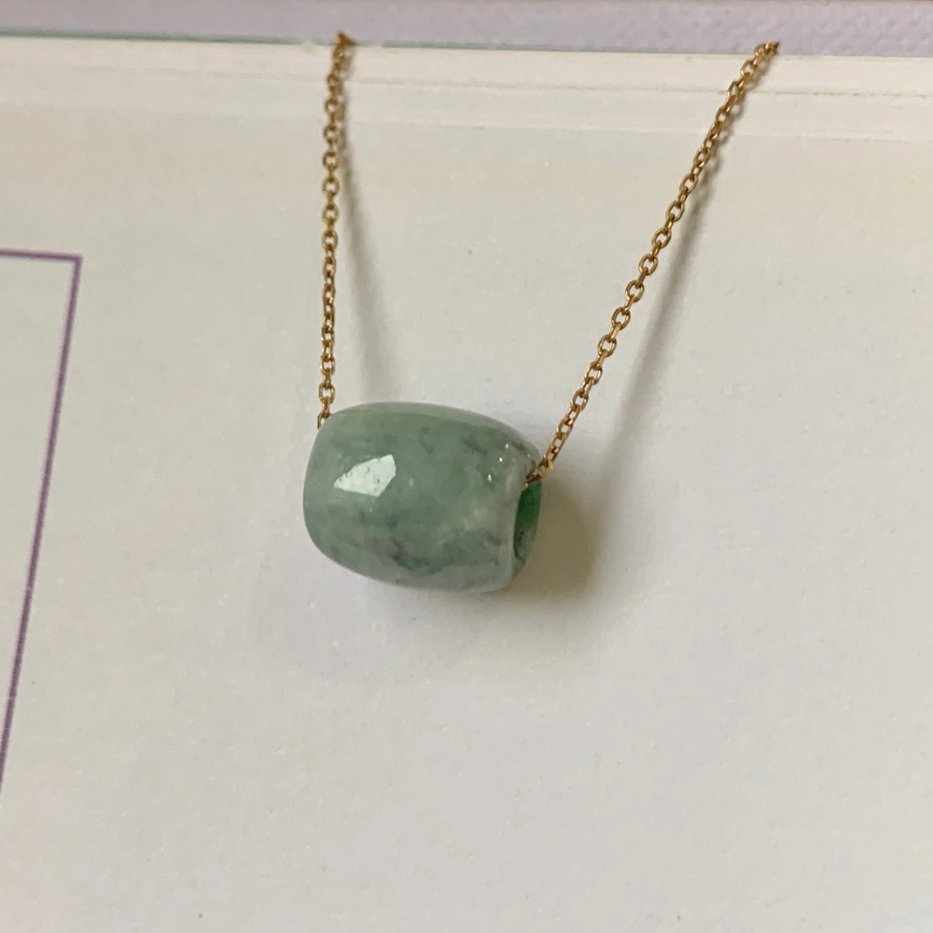 A-Grade Natural Floral Imperial Green Jadeite Barrel Pendant No.220649