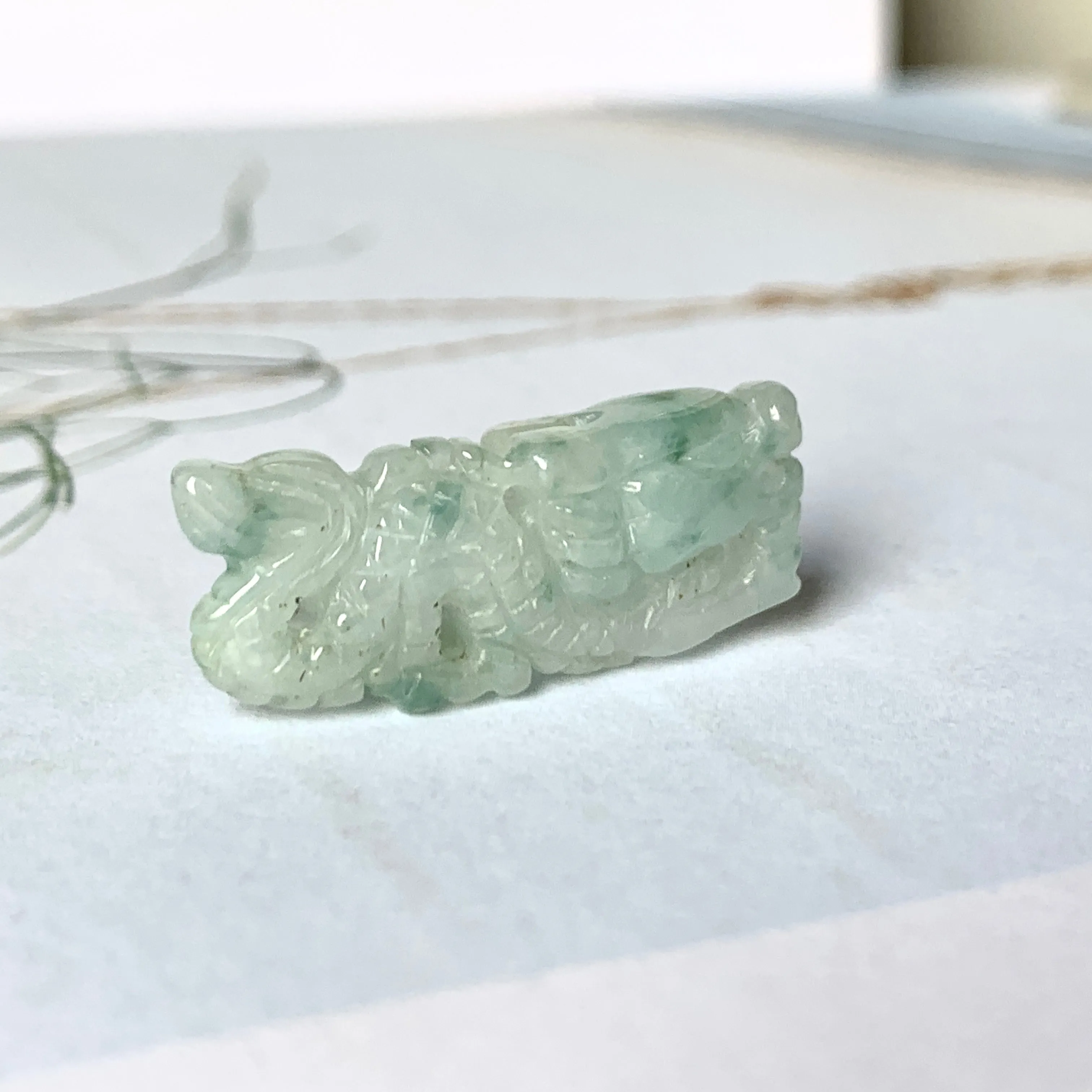 A-Grade Natural Floral Jadeite Dragon Pendant No.170977