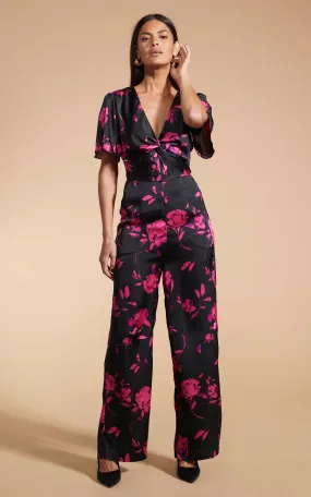 Annis Jumpsuit In Pink On Black Floral