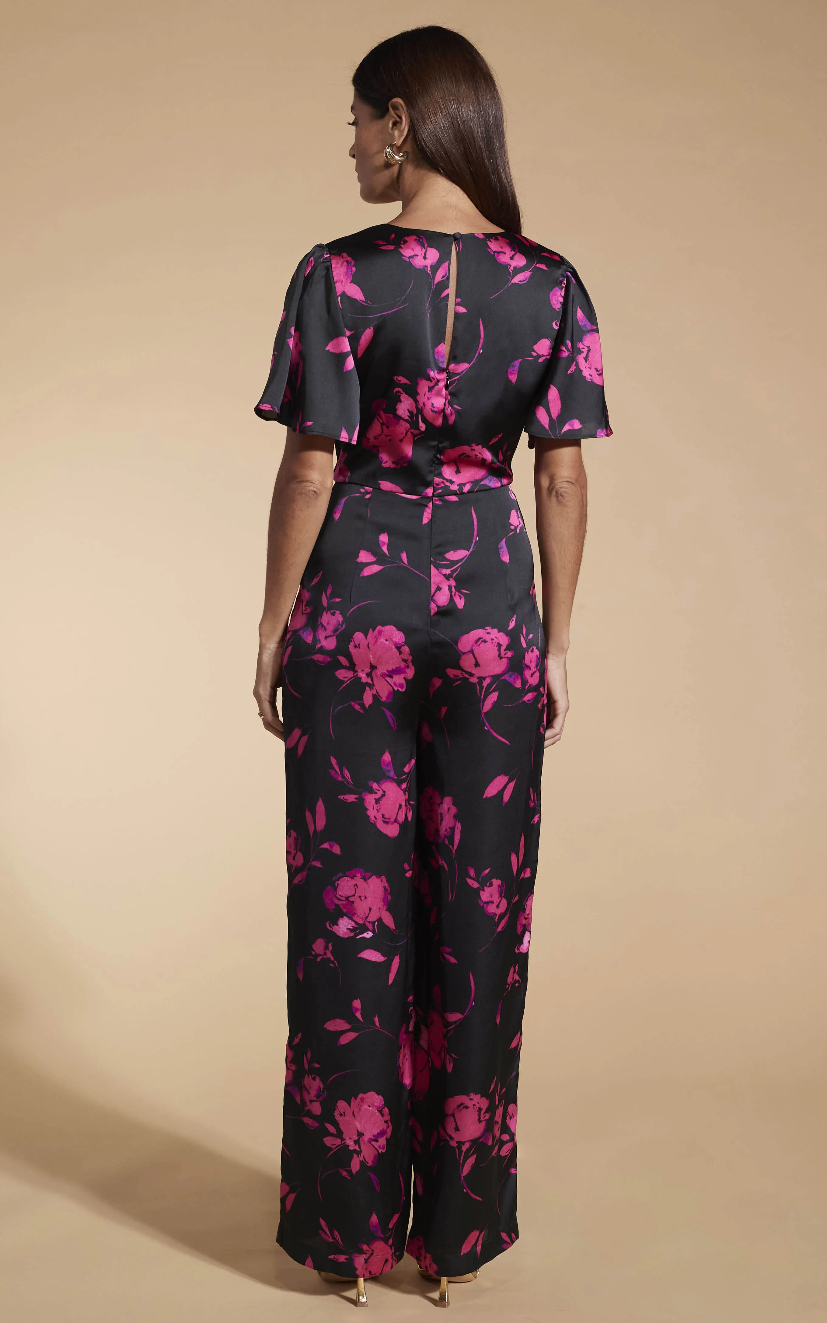 Annis Jumpsuit In Pink On Black Floral
