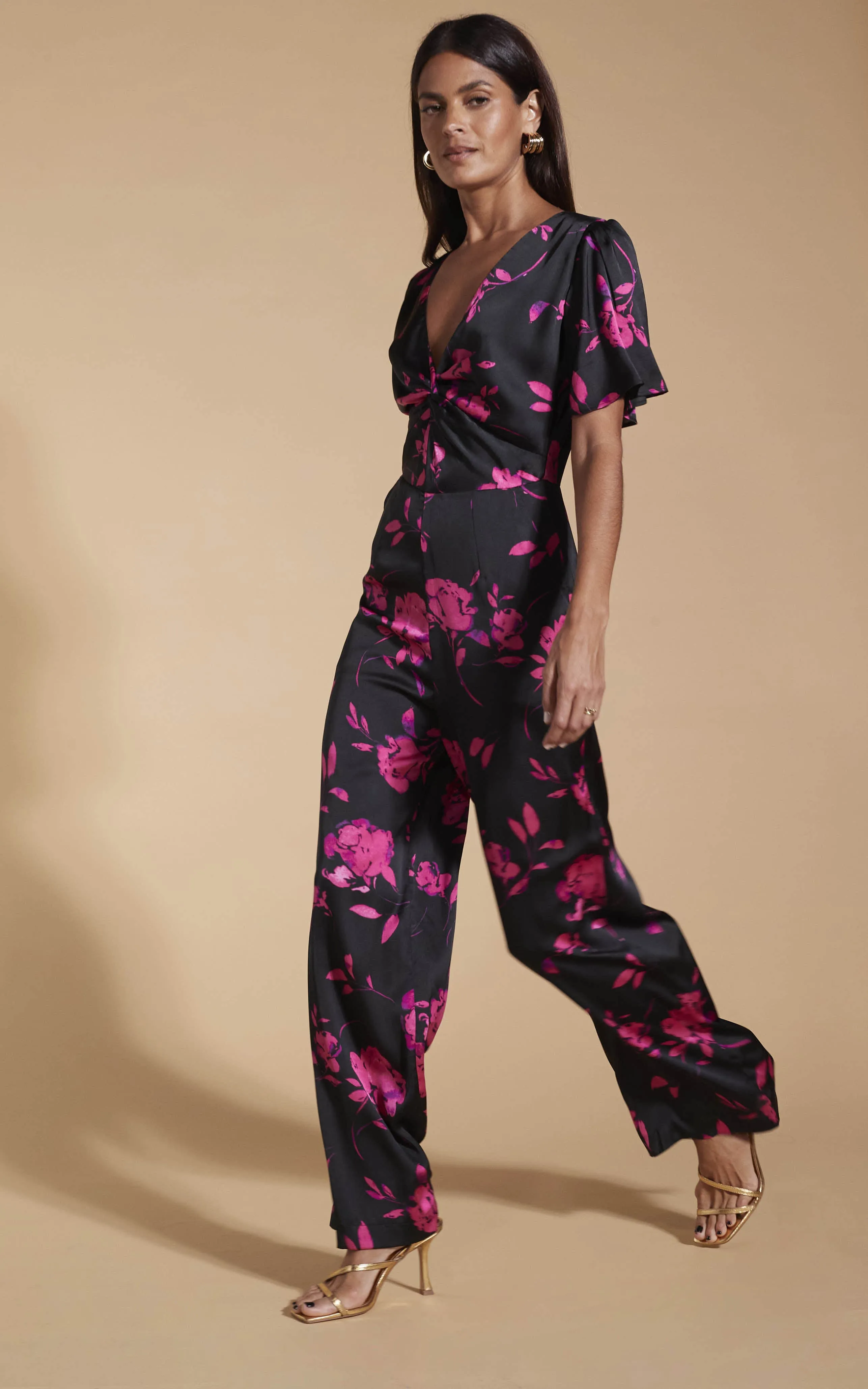 Annis Jumpsuit In Pink On Black Floral