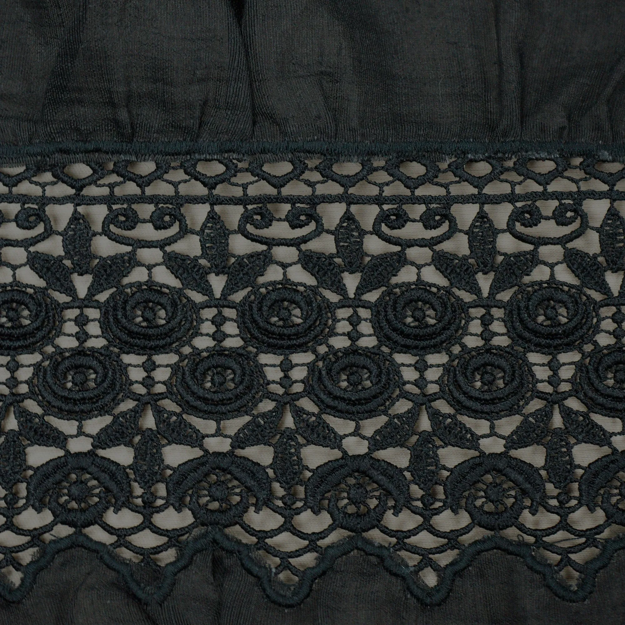 Black Floral Embroidered Linen and Polyester