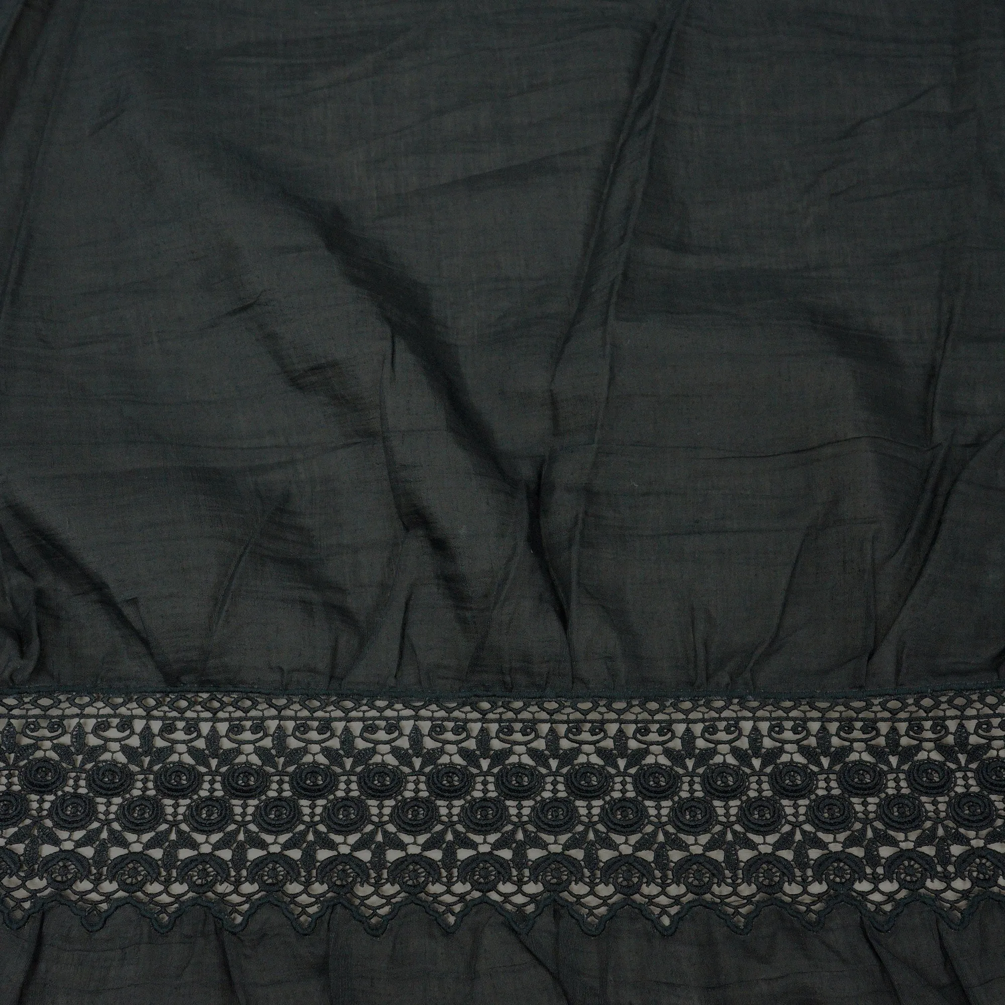 Black Floral Embroidered Linen and Polyester