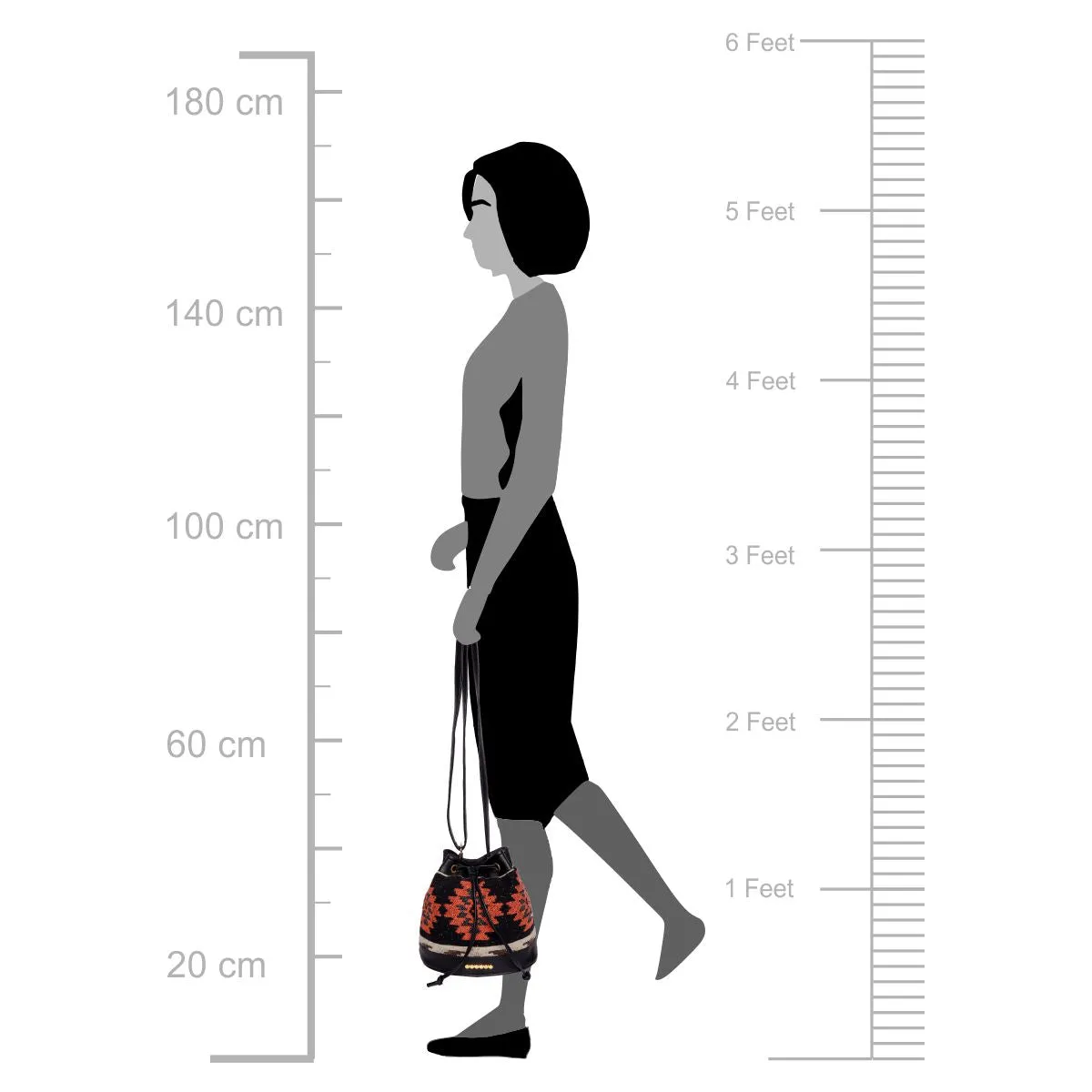 Black/Orange Aztec Cotton Sling Bag With Drawstring Closure
