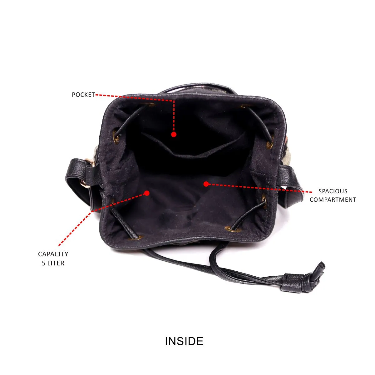 Black/Orange Aztec Cotton Sling Bag With Drawstring Closure