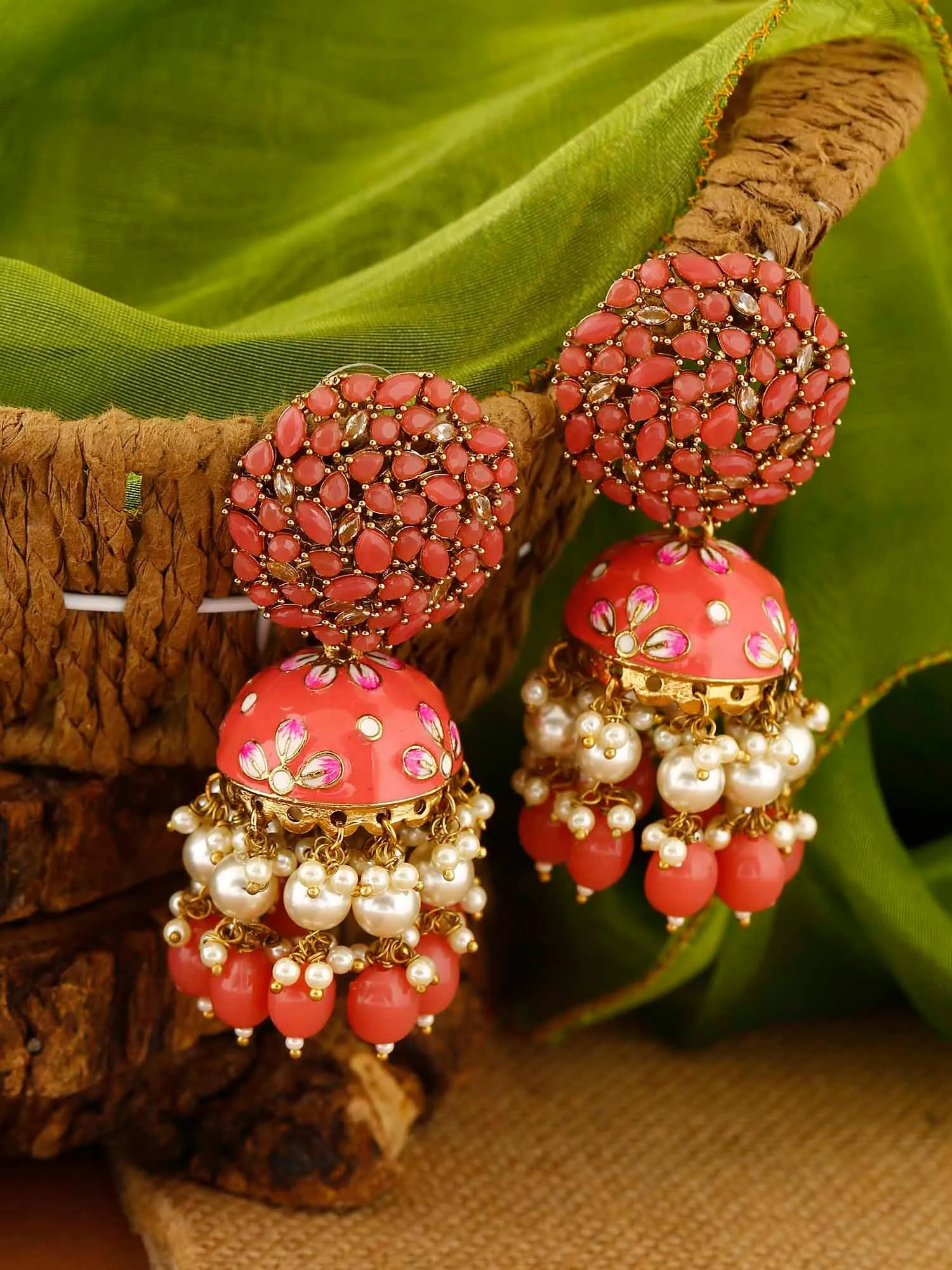Coral Daliha Jhumkis