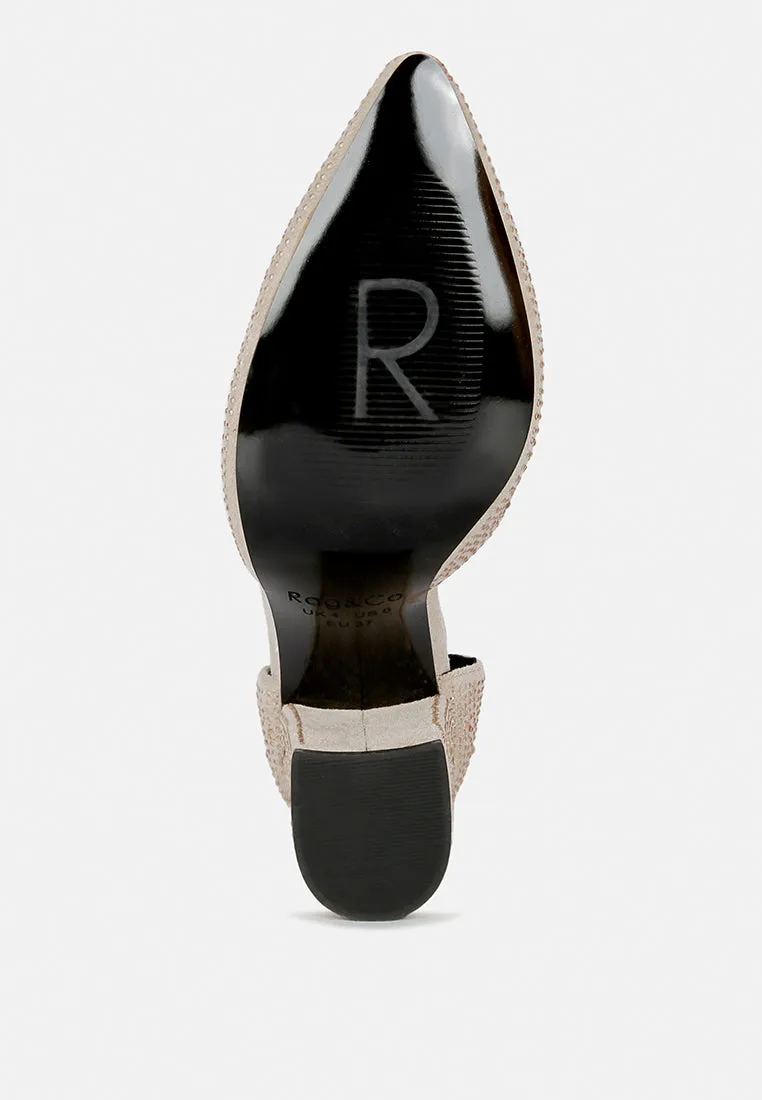 Culver Microfiber Diamante Block Heeled Sandal By Ruw