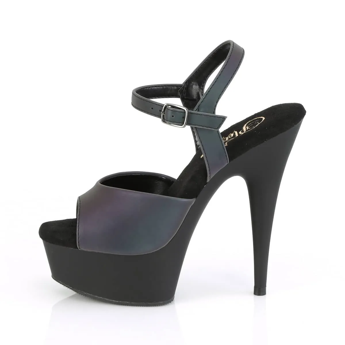 DELIGHT-609REFL Black & Purple Ankle Peep Toe High Heel