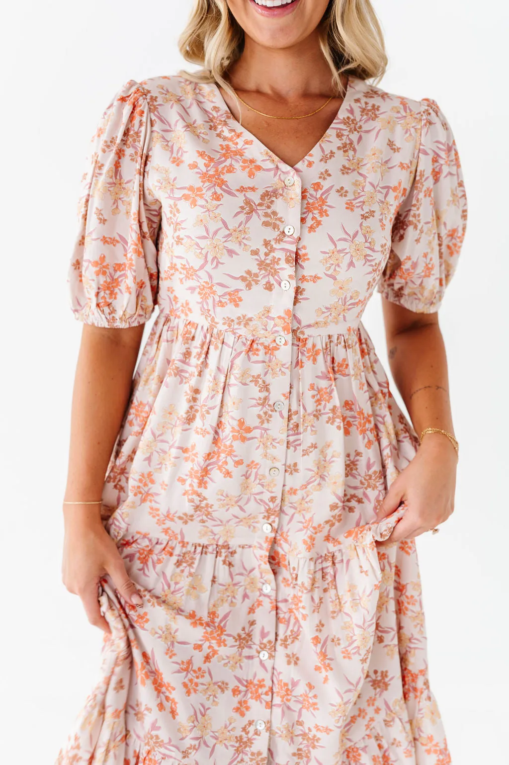 Fiona Floral Dress in Cream Multi