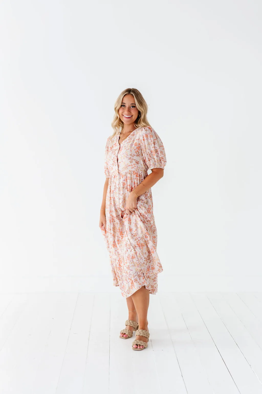 Fiona Floral Dress in Cream Multi
