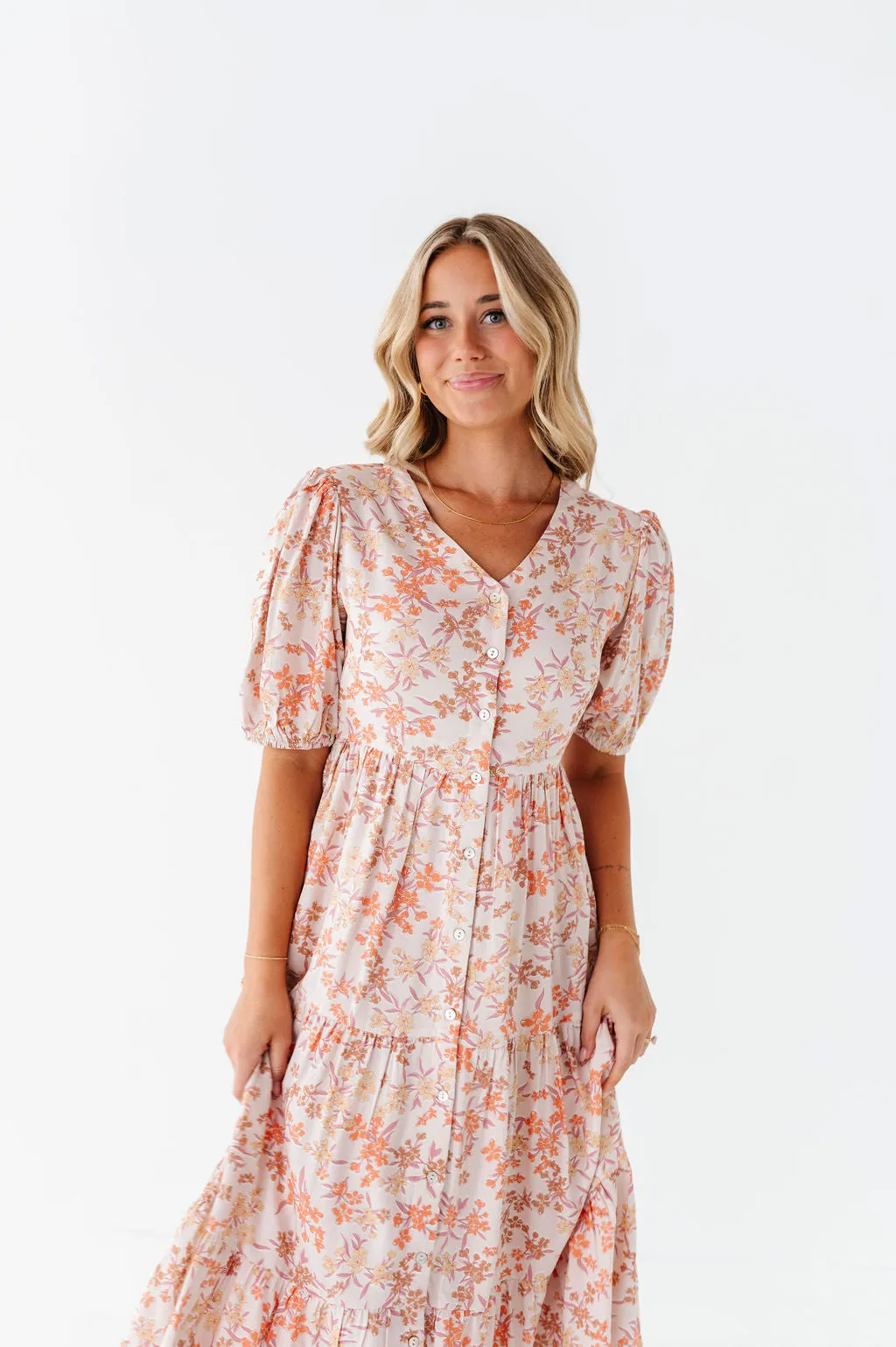 Fiona Floral Dress in Cream Multi