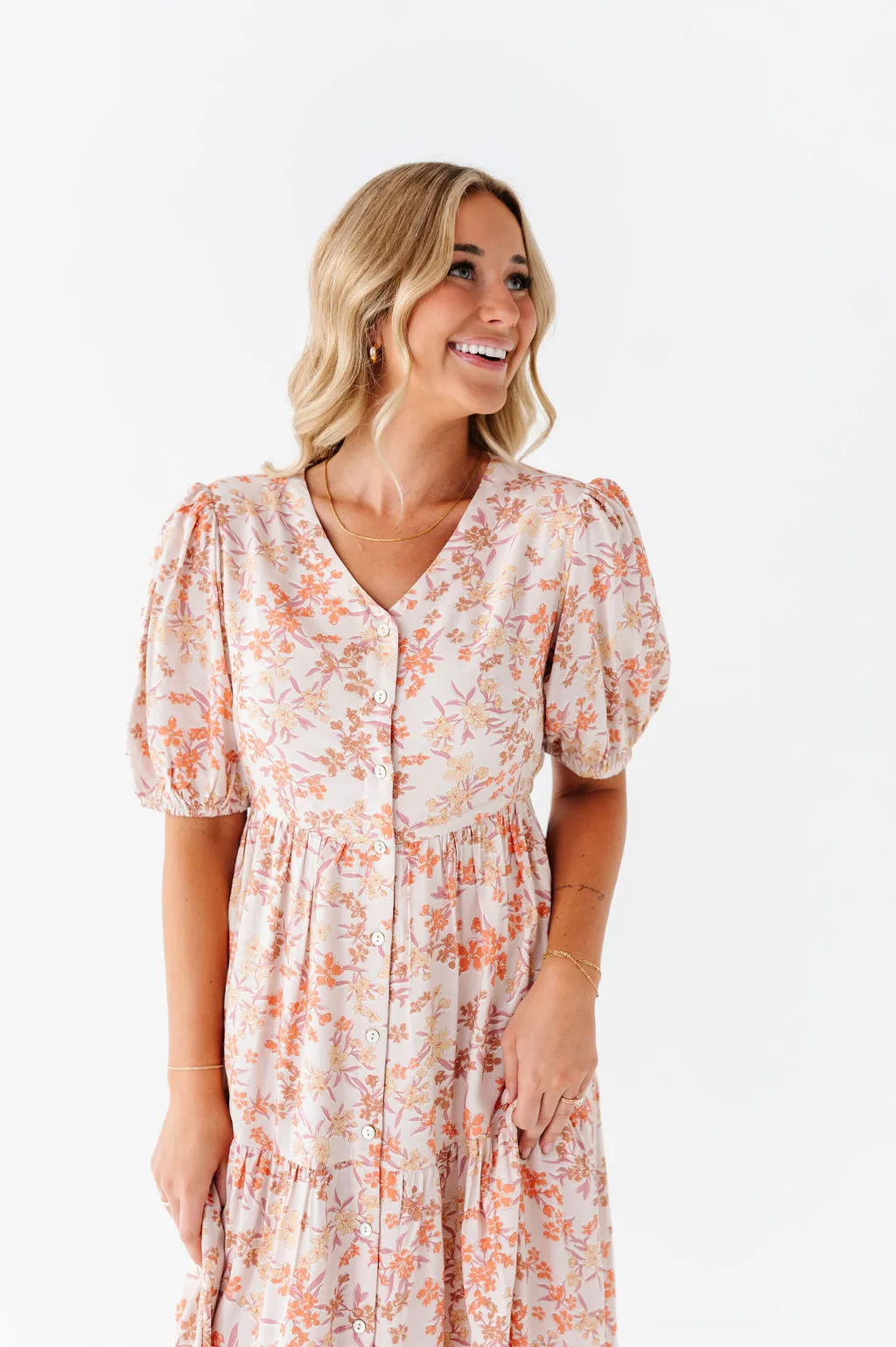 Fiona Floral Dress in Cream Multi