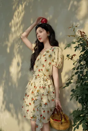 Floral Chiffon Midi Dress for Women