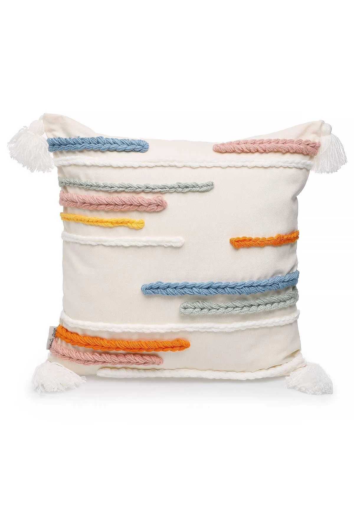 Horizon Tasseled Cotton Pillow Cover, Chic 18x18 Inches Handmade Decorative Pillow Cover, Boho Pillow Cover Design for Modern Homes,K-202