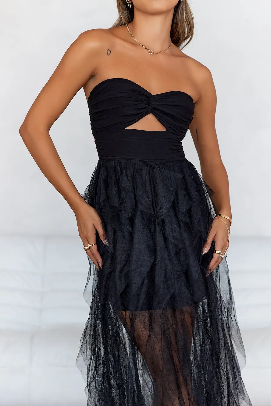 In Her Fairytale Tulle Strapless Maxi Dress Black