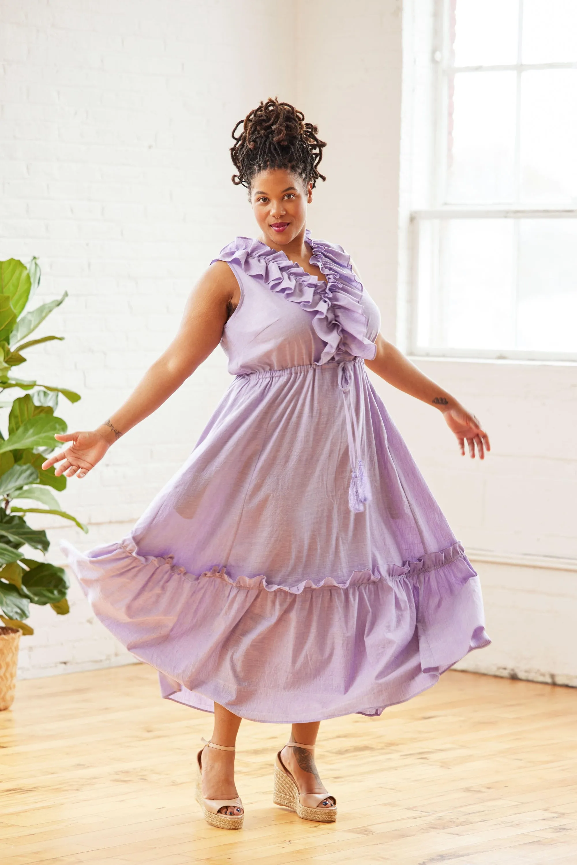 Loring Dress Kit | Lilac Yarn Dyed Handwoven Khadi Cotton Chambray