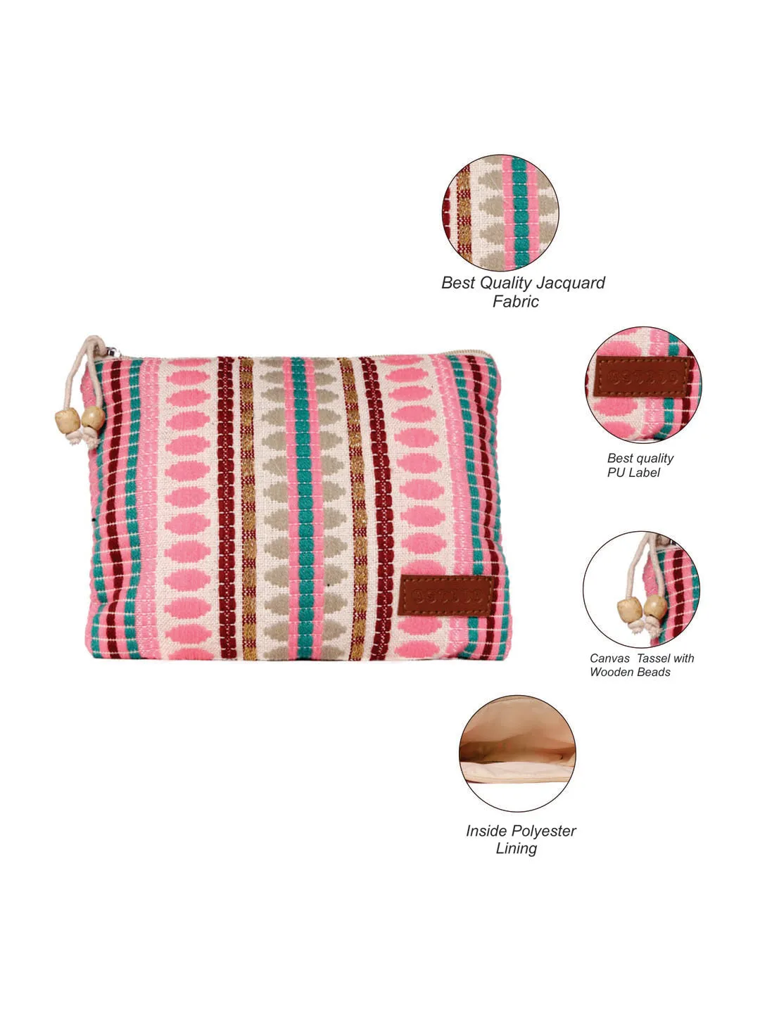 Multi Colour Striped Woven Makeup/Travel Pouch With Tassels