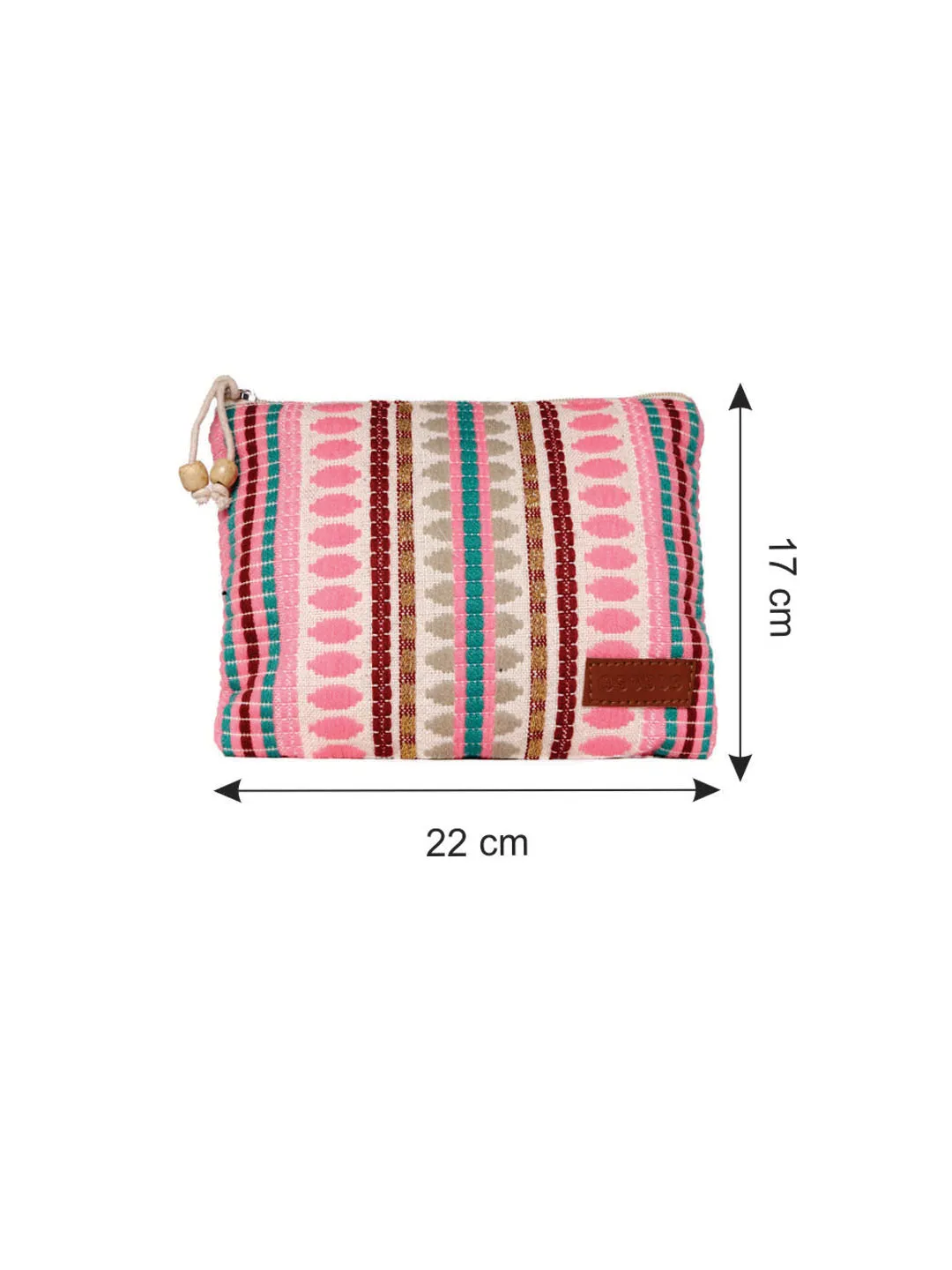 Multi Colour Striped Woven Makeup/Travel Pouch With Tassels