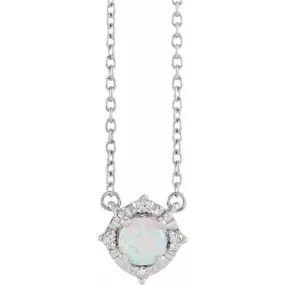 Opal Necklace with Diamond Halo