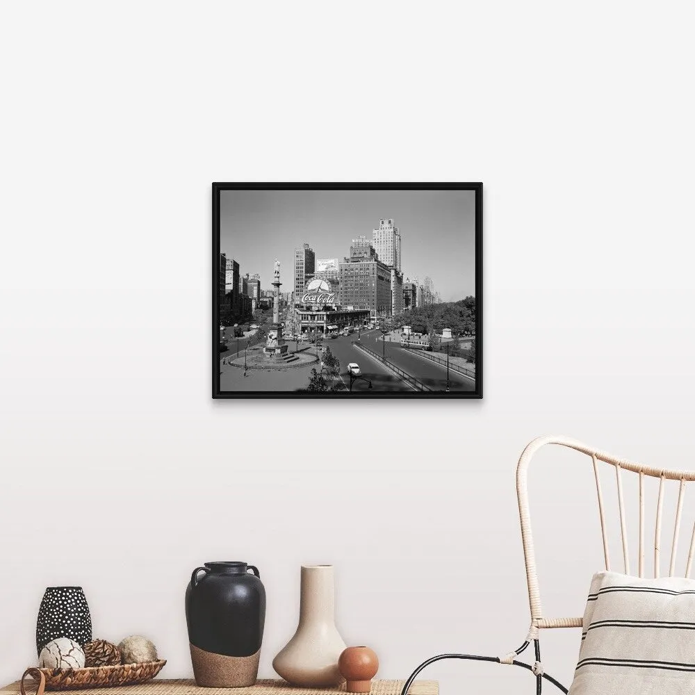 "1950's Columbus Circle Looking North Manhattan New York City USA" Black Float Frame Canvas Art