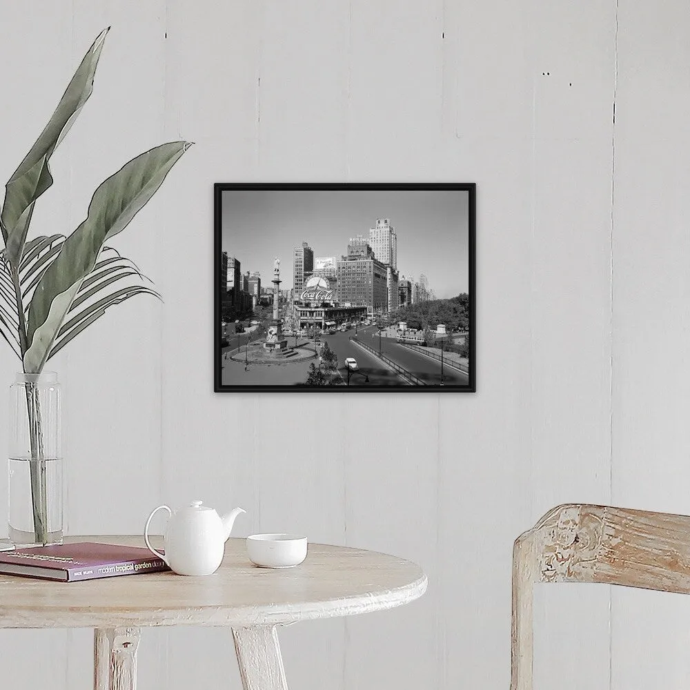 "1950's Columbus Circle Looking North Manhattan New York City USA" Black Float Frame Canvas Art