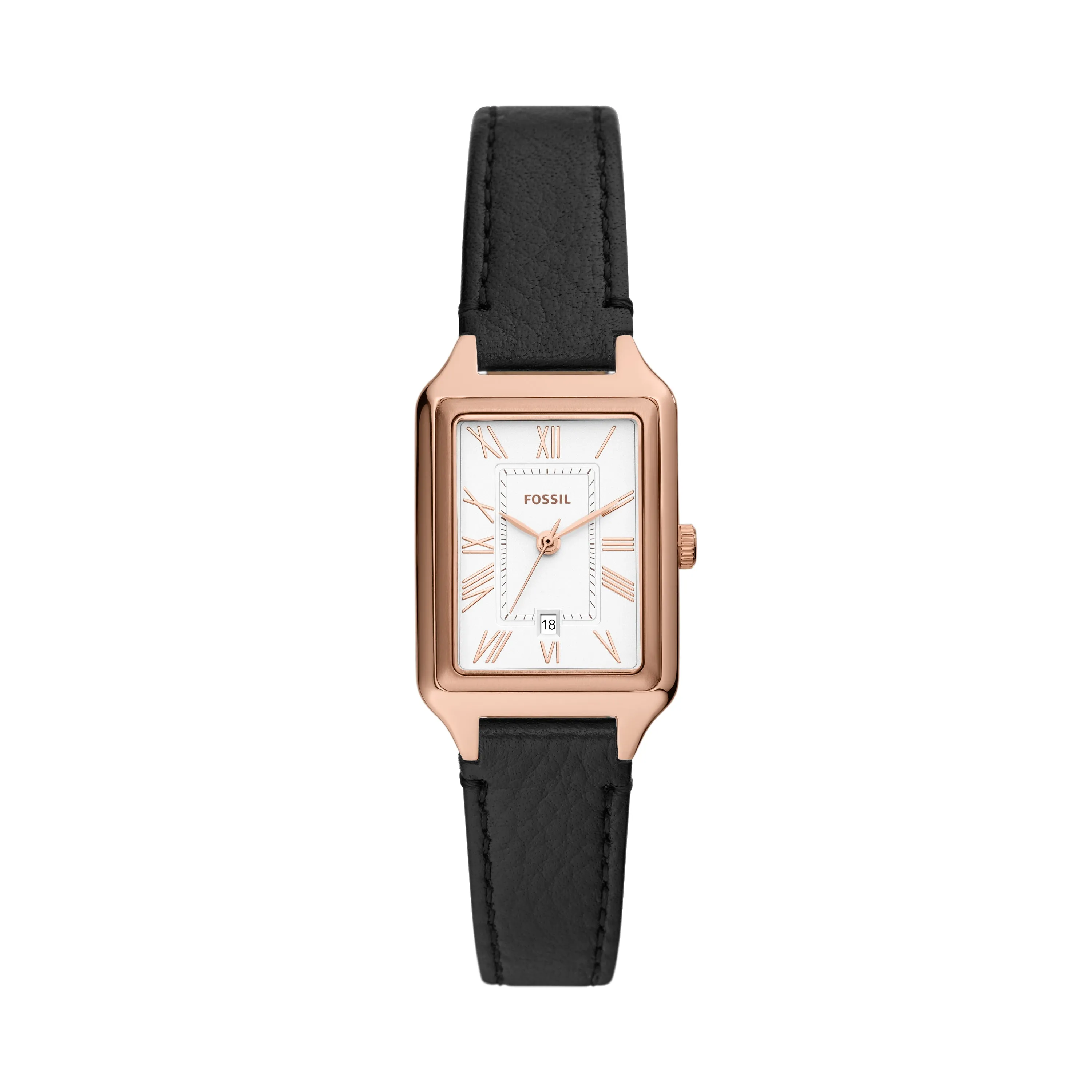 Raquel Three-Hand Date Black LiteHide™ Leather Watch