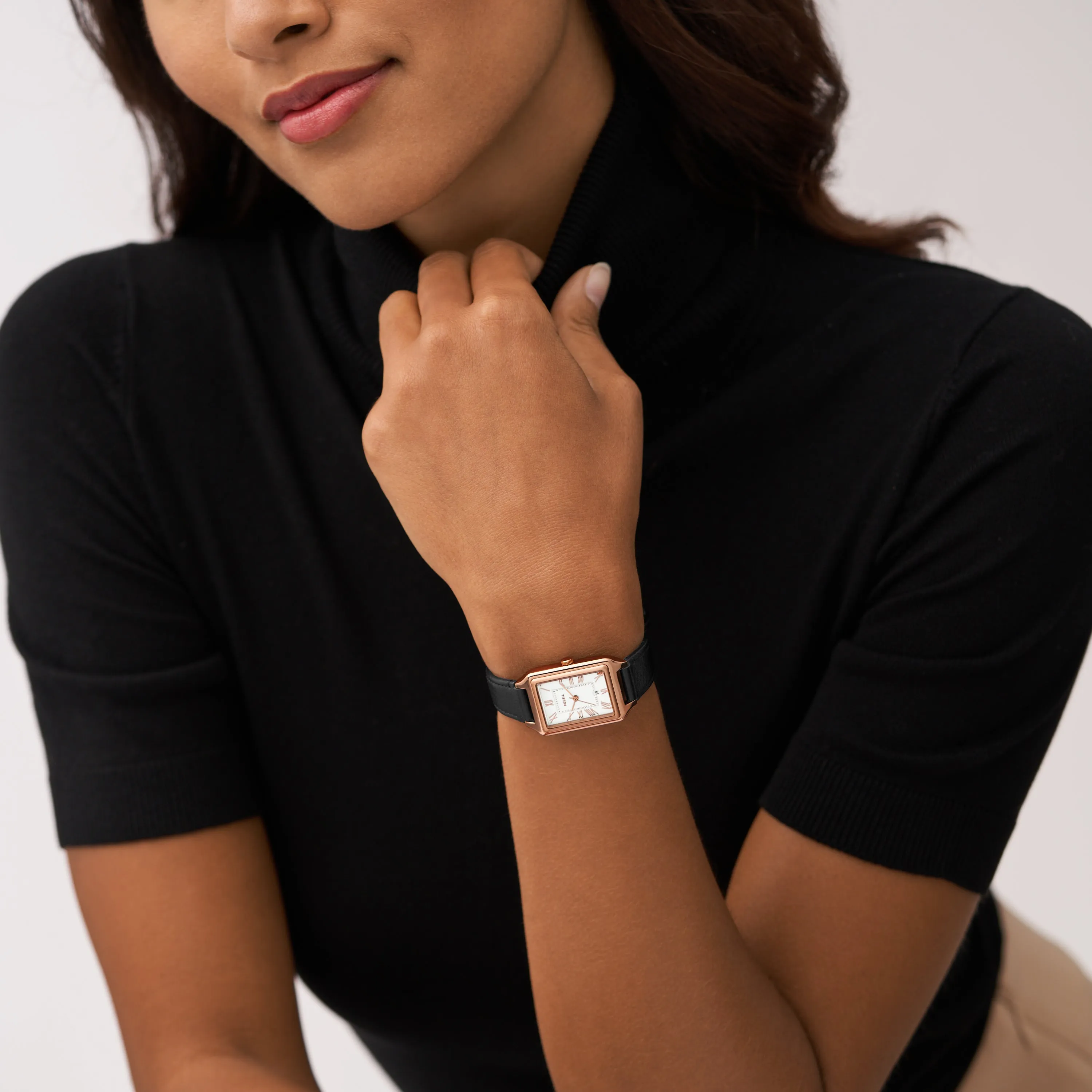 Raquel Three-Hand Date Black LiteHide™ Leather Watch