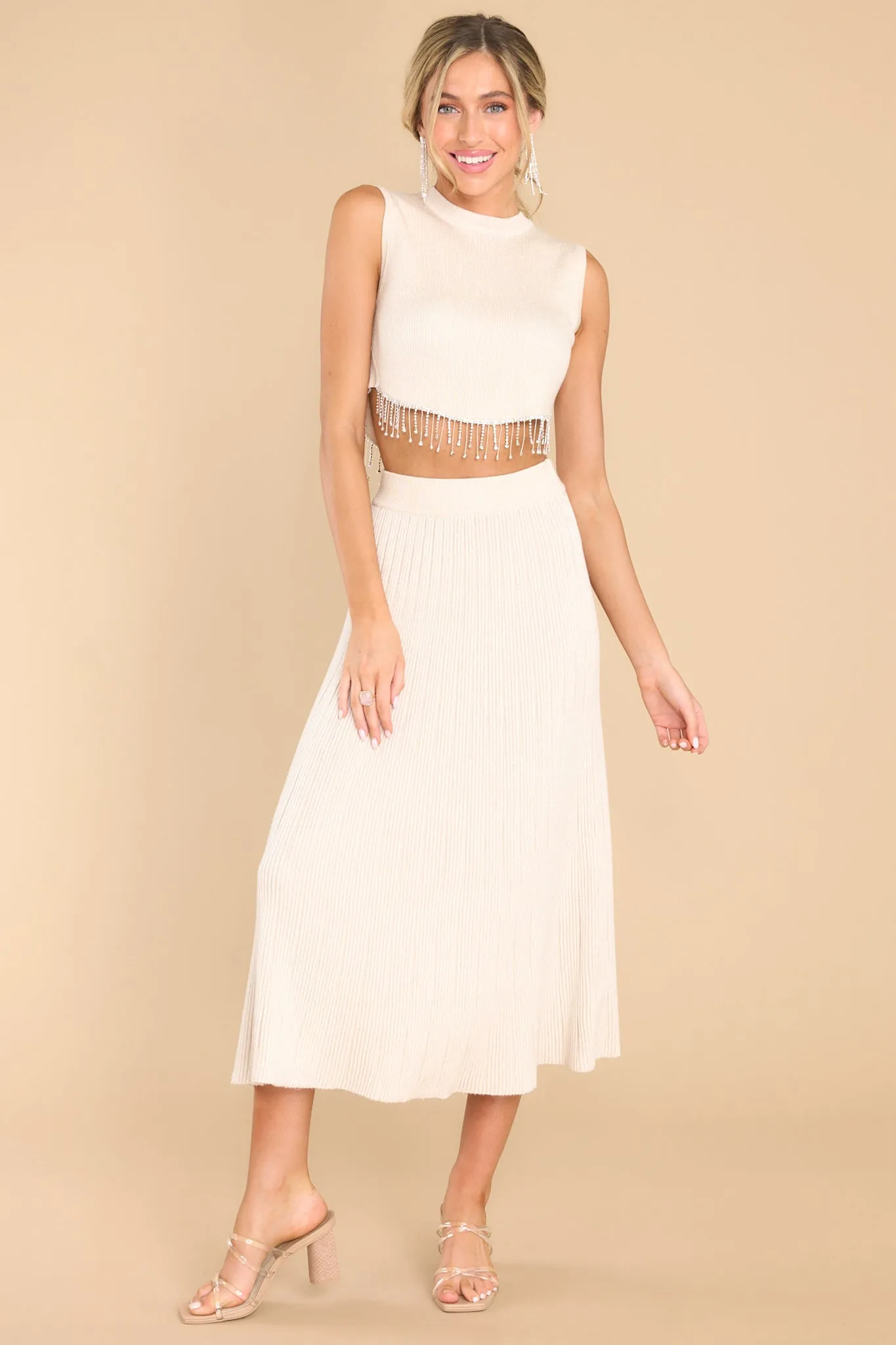 Real Things Taupe Fringe Crop Top
