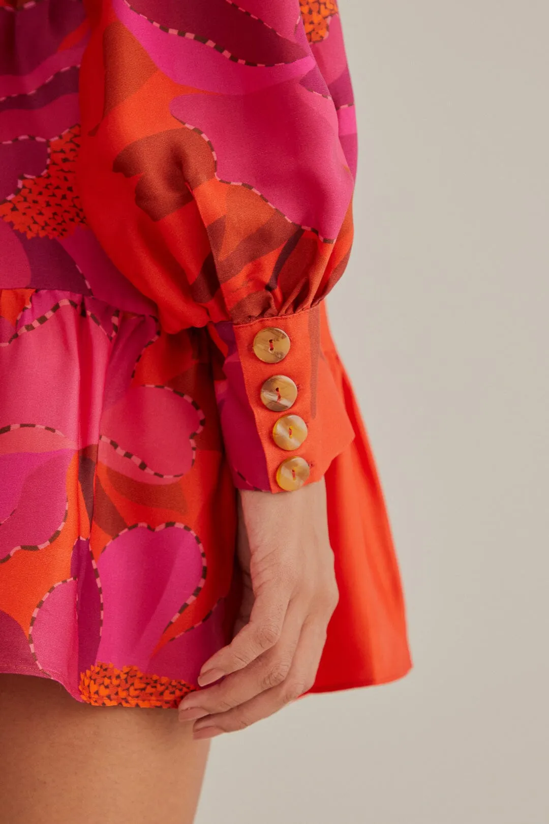 Red Peony Long Sleeve Mini Dress